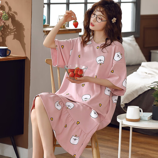 ZHIDOUDOU nightgown for women Xia Anxin cotton loose fat mm200Jin [Jin equals 0.5 kg] Add fat plus size pregnant women fat sister cotton pajamas for women f6624 M (recommended 80-100Jin [Jin equals 0.5 kg]