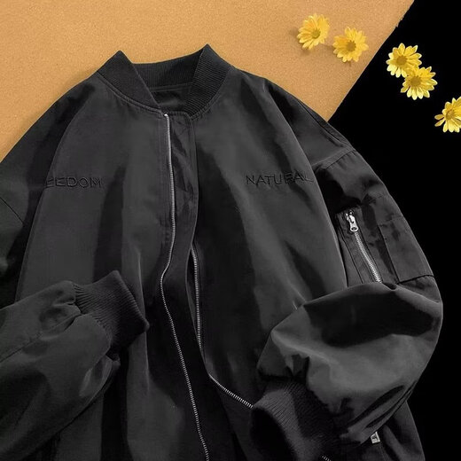 简方位美式街头复古棒球服男春秋新款小众设计感潮牌宽松飞行员夹克外套 乐淘淘-7374灰色 M