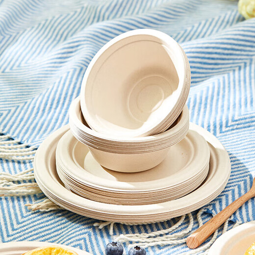 Made in Tokyo, disposable plates, bowls, dinner plates, tableware, food-grade barbecue camping sugar cane pulp paper bowls 350ml, 20 pieces