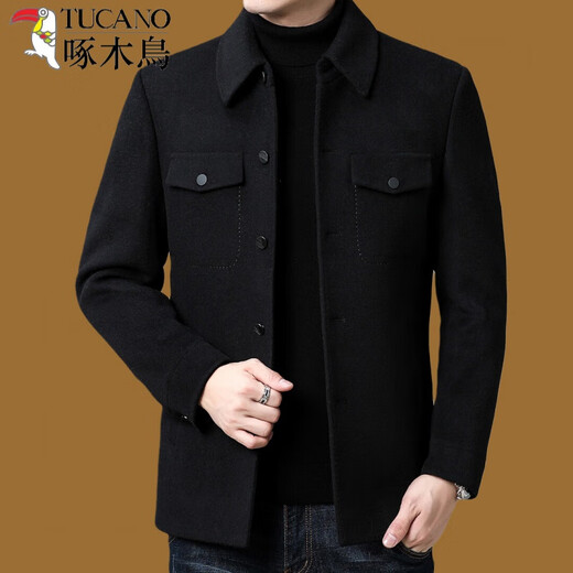 Woodpecker high-end double-sided cashmere coat men's short middle-aged business casual lapel men's thickened woolen woolen coat trendy 93313 Gray L