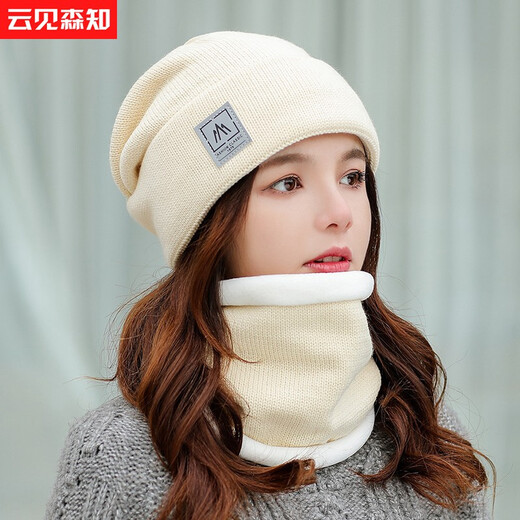
Yunjian Senzhi hat men's winter fashion knitted hat plus velvet thickened warm wool hat trendy cold-proof hat scarf set 9738 khaki