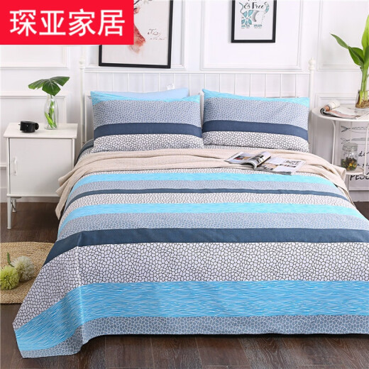 Hengyuanxiang summer pure cotton thickened old coarse cloth bed sheet single piece mat cotton fabric customized cotton quilt single water cube blue 200*230cm three-piece set