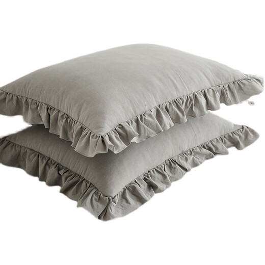 恋苑ins简约公主荷叶边枕套夏天少女心枕头套一对一只单人 藕粉色荷叶边 枕套一对 48cmX74cm