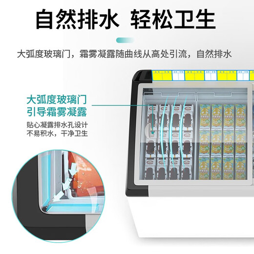 妮雪超市冰柜商用展示柜卧式冰柜商用冷柜冷藏冷冻柜雪糕柜保鲜柜冰糕柜冰淇淋柜圆弧玻璃 688雪糕柜1.8m长【铜管新款带价格条】