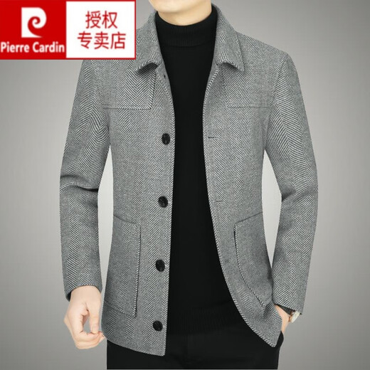 Pierre cardin spring and autumn new style of middle-aged and young men's woolen jacket casual lapel wool jacket middle-aged and elderly woolen dad suit QY82206%23 khaki M 170 suggests 90-115 Jin [Jin equals 0.5 kg]