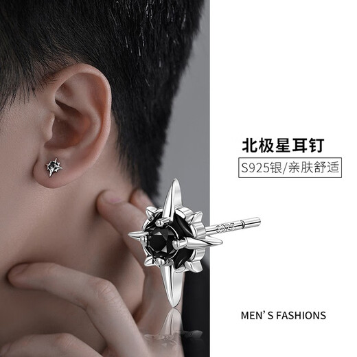 Lnieer S925 Silver Polaris Earrings Men's Trendy High-end 2025 Personalized Men's Niche Boys Handsome Earrings Polaris Earrings Single Price S925 Silver