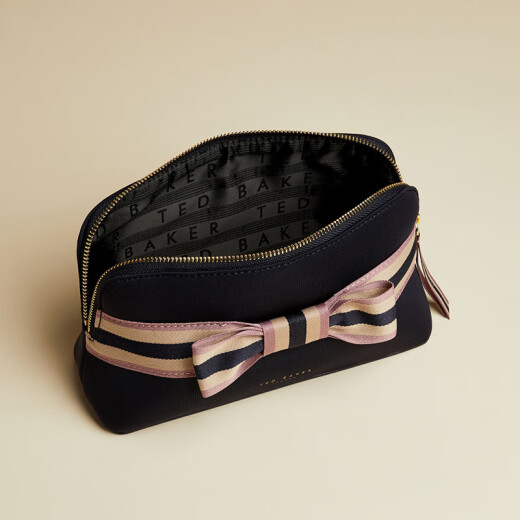 TedBaker Women's Fashion Striped Bow Decorative Cosmetic Bag 242155 Black