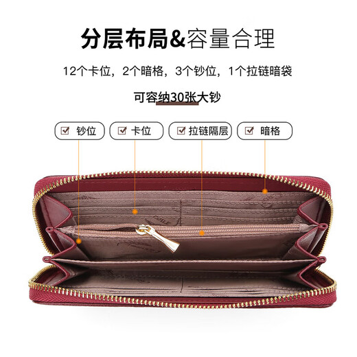 Crocodile shirt first layer cowhide long wallet snake pattern clutch bag women's fashion simple mobile phone bag T1983 wine red