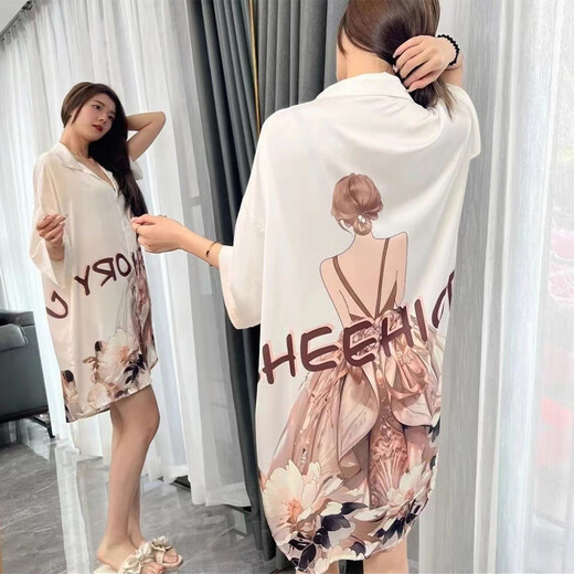 冰丝睡裙女网红夏季薄款可爱甜美丝滑亲肤宽松大码居家服可外穿 719橘色猫咪裙 XL【120-140斤】