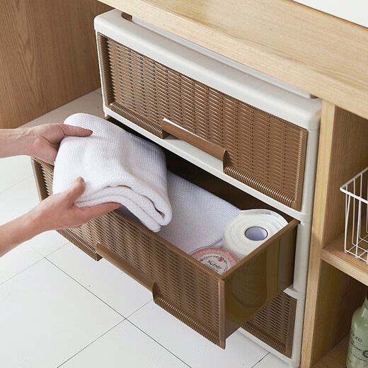 
Interactive space drawer storage box imitation rattan wardrobe transparent storage box clothes underwear home dormitory plastic finishing box storage cabinet 9717 large size 3 floors width 56.8 depth 39 height 62