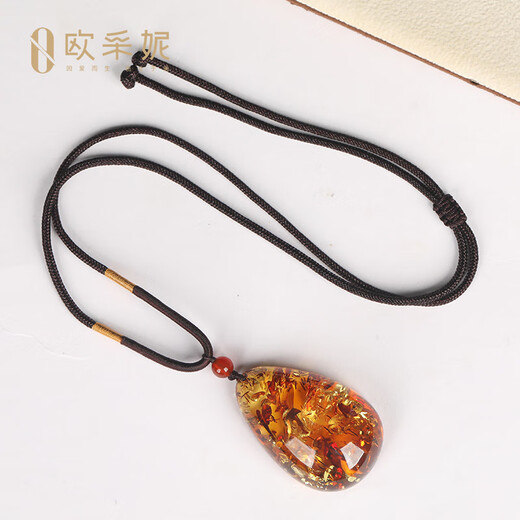 Ouchini Flower Amber Pendant Women's Natural Amber Explosive Lanyard Water Drop Shape Pendant Pendant for Chinese Valentine's Day Gift 10-12g