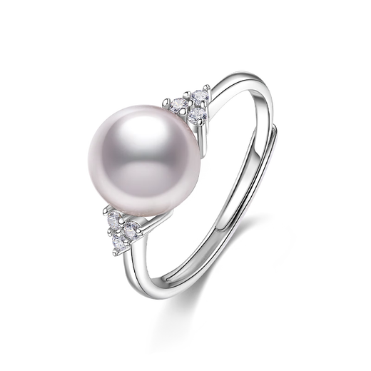 Meluxe akoya seawater pearl ring nearly round strong light S925 silver live mouth female ring birthday gift for wife Akoya8-8.5mm