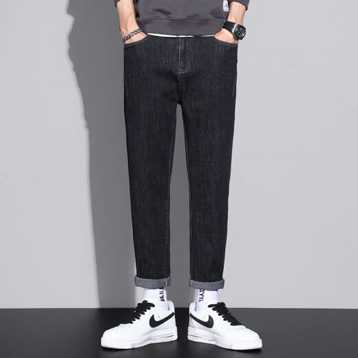 
Xiao Xueling jeans men's summer 2025 new thin pants men's trendy brand straight loose cropped pants versatile men's clothing 6621 black 33