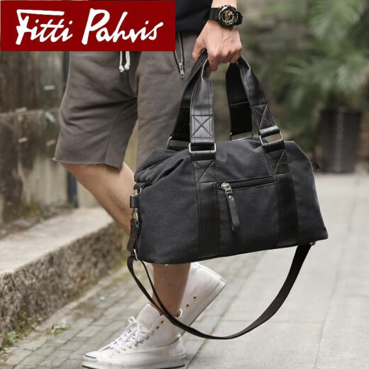 FittiPahris light luxury brand retro large bag travel bag luggage bag fashion trend men's bag canvas bag men's shoulder bag casual handbag men's washed black