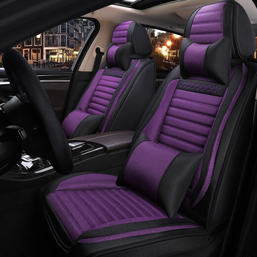Coussin de siège d'auto omanu quatre saisons en lin universel entièrement fermé couvre de siège d'auto tissu couvercle coussin de siège respirant adapté à la version luxueuse riz chauds Peugeot 301 308 408 4008 5008