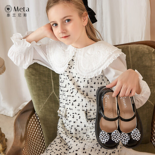 Tyrannis girls' leather shoes spring new children's black leather shoes performance etiquette black leather shoes campus style mirror black 31 inner length 20.5cm