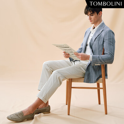 Dongbolini summer striped casual suit men imported fabric wool casual suit jacket light gray blue wide strip 46