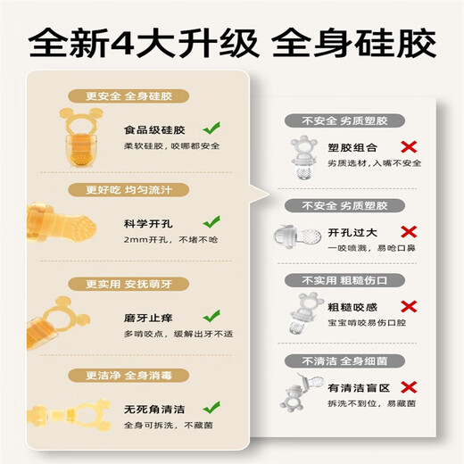 Pigeon Color Baby Fruit Food Supplement Baby Chew Chew Teething Glue Full Silicone Juice Artifact Pacifier Fruit and Vegetable Le Chew Little Bear Chew Chew Le S Size Box + Anti-Drop Chain 0 Pack