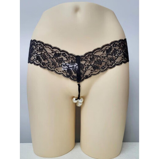 Sexy couple underwear, one man and one woman, thong, feminine design, men's underwear, men's underwear, boys' double row, black double suspender flower-double row pearl M