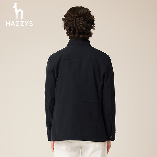HAZZYS Men's Spring and Autumn Men's Jackets Hidden Hood Design Stand Collar Jacket Men ASVZU0ACU01 Navy Blue DN M (170/92A 46)