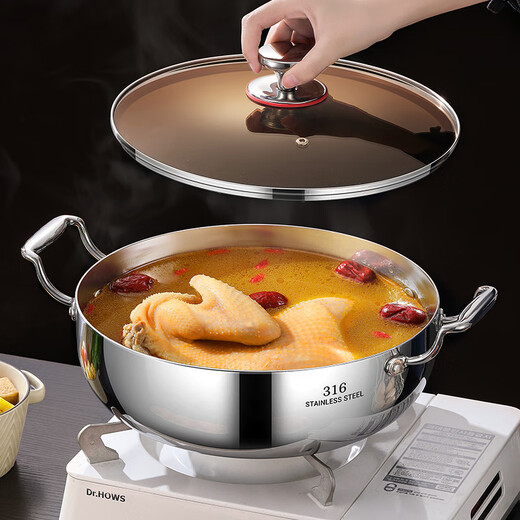 Mrs. Huachu extra thick 316L stainless steel hot pot soup pot mandarin duck pot shabu-shabu household large capacity gas stove induction cooker special pot antibacterial 316 30cm extra thick uncoated 30cm