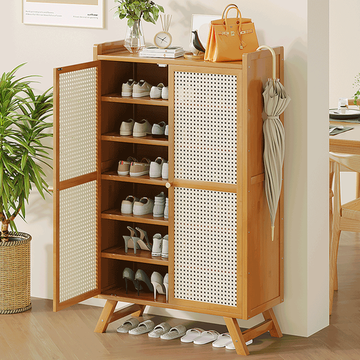 Sizhuge home door shoe cabinet 2025 new entry good-looking dormitory shoe rack with door simple rental room strong and durable brown plastic rattan door 7 layers