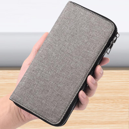 Wanjiazhen men's wallet long zipper canvas clutch multifunctional large capacity handbag simple student young people wallet solid color long canvas wallet [gray]
