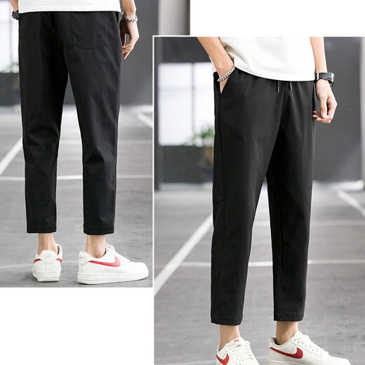 Qiao Kejie men's wear anti-wrinkle casual trendy drape small feet easy to wear versatile slimming loose sports nine-point pants thin summer black L