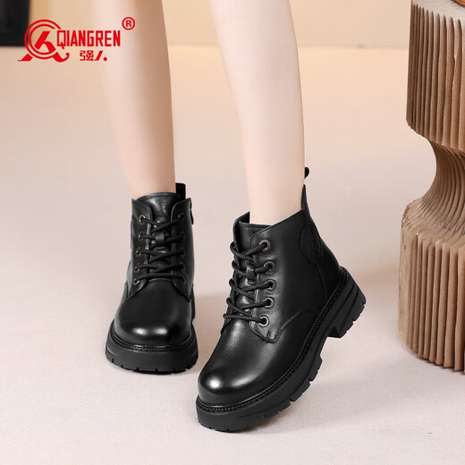 Strongman 3515 Frauenstiefel Winter warme Martin -Stiefel plus samt verdickte britische Kurzstiefel kalte Schneestiefel Schwarz 39