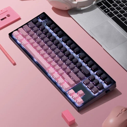 腹灵mk870pro黑莓侧刻机械键盘蓝牙有线无线客制化电脑游戏静音办公 【三模】黑曜石Pro+黑莓侧刻 TTC快银轴V2【触发更快】 87键