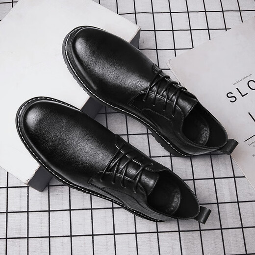 
LWOK new product casual leather shoes fashionable men's shoes Korean version men's business shoes men's formal shoes versatile flat shoes trendy shoes 9920 black 40