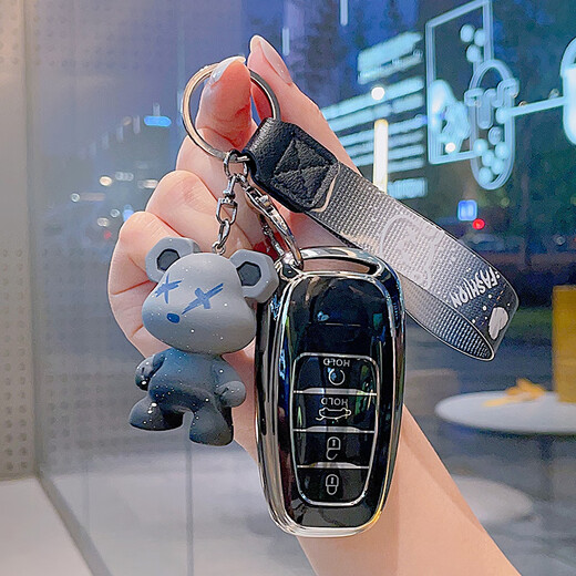 适用红旗h5钥匙套hs5车hq9扣h9 hs7新26款eh7包hs3 PHEV E-Hs9壳 红旗C款-黑套+灰熊 不确定买哪款可以联系客服咨询