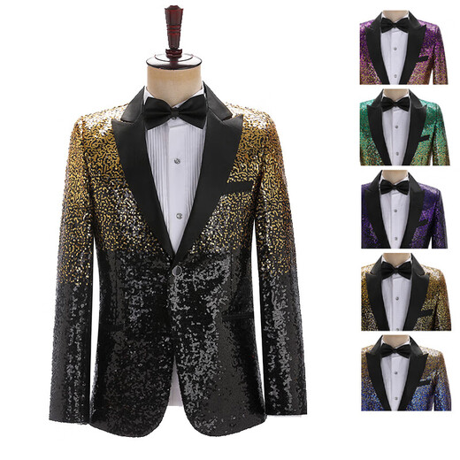 Zhehan host male singer performance clothing colorful gradient sequin suit top men's stage style shiny catwalk blue_gold L