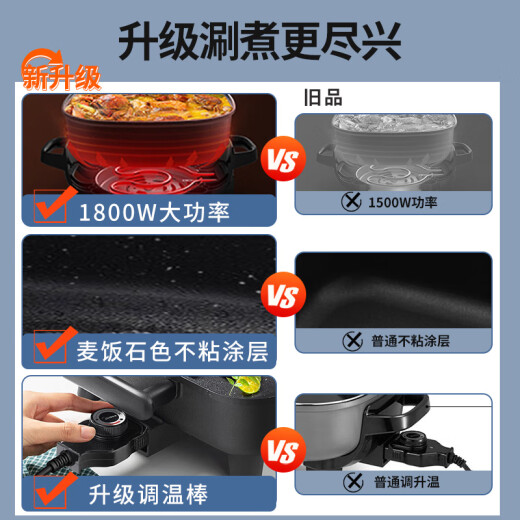 Midea electric hot pot electric wok household multi-functional electric pot frying, roasting and shabu all-in-one electric heating electric cooking pot 6L hot pot pot non-stick grilled fish pot DY3030Easy101