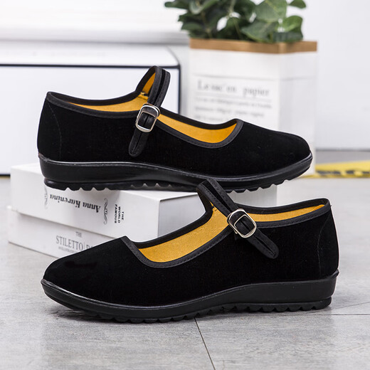 Iqgd alte Peking-Stoffschuhe für Frauen lässige Tanz Flat Schuhe Hotel Mutterschuhe tragen resistente atmungsaktive 024 schwarz 36