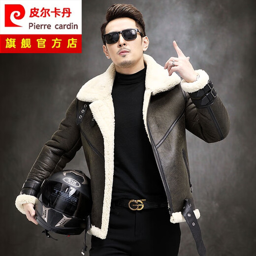 
Pierre cardin original fur coat men's genuine leather leather motorcycle suit b3 flight jacket winter thickened fur red 195/58/5XL suitable for 185-200 Jin [Jin equals 0.5 kg]