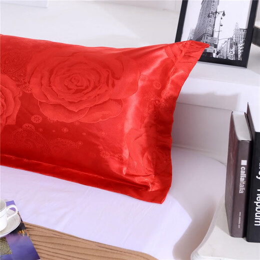 Lizhishadow pillow, double long pillow 1.5 meters 1.8 meters 1.2 meters with pillow case, simulated silk jacquard wedding red couple pillow, red candle, night meet, double pillow (shoulder + core) 120*45cm