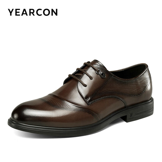 Yierkang men's shoes leather shoes men's 2024 autumn new cowhide men's business formal shoes low top commuter British derby shoes brown 42