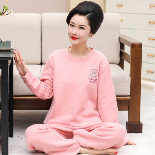 2022 middle-aged and elderly women's home wear pure cotton sandwich autumn and winter pajamas thin quilted mother's long-sleeved trousers suit 12127 (160/M) weight 80-100Jin Jin is equal to 0.5 kg