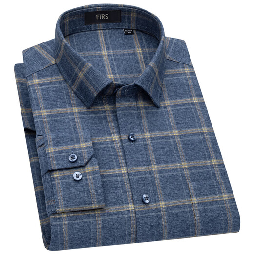 Shanshan (FIRS) pure cotton brushed shirt middle-aged dad wear business casual cotton plaid shirt for men coffee plaid 40