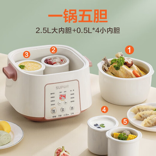 苏泊尔（SUPOR）电炖锅电炖盅煲汤锅炖汤锅白瓷炖锅 一锅五胆隔水炖 酒酿养生锅 【DZ25YC828】 2.5L 一锅五胆白瓷内胆