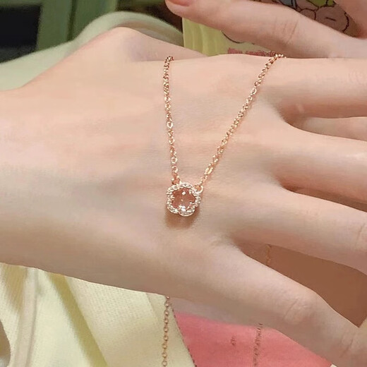 Chaoyu 925 silver pink crystal cherry blossom silver necklace small fresh sweet girly temperament flower clavicle Valentine's Day gift pink crystal cherry blossom necklace-exquisite gift box