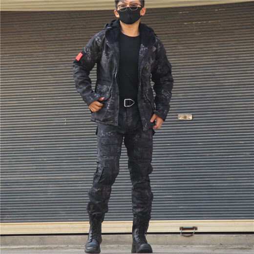 Tuo Lang autumn and winter outdoor camouflage suit for men and women, construction site security plus velvet cotton coat, windbreaker, fishing and cold protection for mountaineering, sand color, new G8 cotton coat + frog pants, L/34 size (145-160Jin Jin equals 0.5kg)