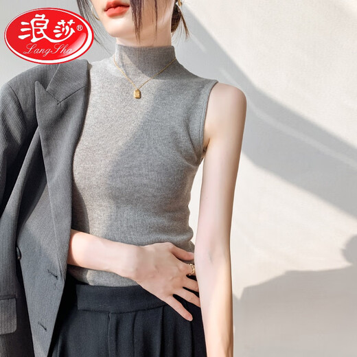 LangSha half turtleneck sleeveless vest for women in autumn and winter new style wool wool slim bottoming shirt gray suit with knitted sweater white M 100-115Jin Jin is equal to 0.5 kg