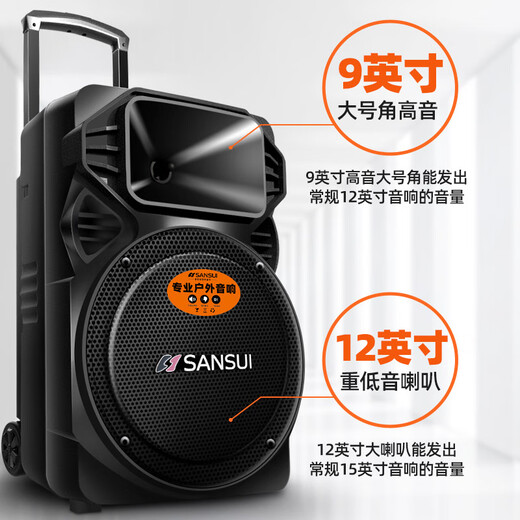 SANSUI A12-66 12-inch Square Dance Speaker Outdoor Karaoke Subwoofer Bluetooth Speaker Portable Karaoke Mobile Stage Trolley Speaker High-Power Amplifier Deluxe Edition (12-inch Subwoofer + Single Microphone)