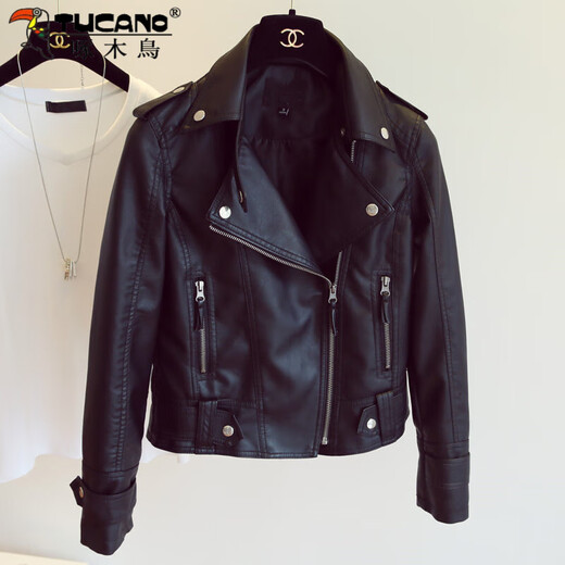 Veste en cuir de pic pour femmes 2025 printemps et automne, nouvelle veste en cuir de moto coréenne, veste en cuir grave mince avec grande taille mit petite veste noire m (95-105jin [Jin est égal à 0,5 kg]))