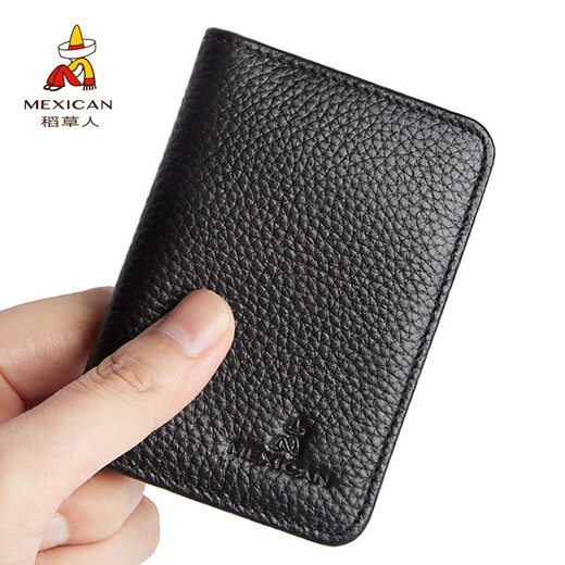 Tarjeta de espantapájaros Bolsa de cuero genuino para hombres Mini Mini Small Card Bag Suptor de tarjetas de presentación Simple Licencia de conducir Caso de cuero Totador de tarjeta portátil Negro (Mini Style 6 Ranuras de tarjetas)