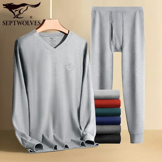 
Seven Wolves Autumn Clothes and Autumn Pants Men's Spring Pure Cotton Thermal Underwear Set V-neck 100% Cotton Sweater Antibacterial Clothes