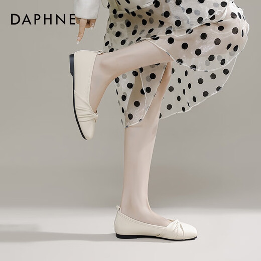 Daphne (Daphne) offizielle Single-Schuhe für Frauen 2025 Französisch und Herbst Neue französische sanfte Mutterschuhe flacher Sohle flacher Mund Einspitzenschuhe für Frauen Aprikosenfarbe [flache Sohle bequeme Einzelschuhe] 37