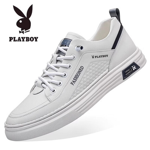 Playboy Men's Shoes 2024 Осенью Новая подлинная кожаная дышащая спорт и повседневная белая туфли мужская мягкая подошва Тренд 671 Белый 39 [Стандартный размер спортивной обуви]